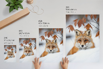 Wandposter Fuchs in einer Winterlandschaft, natürliche Schönheit und Kontrast