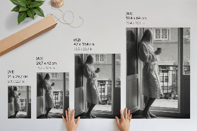 Poster Person am Fenster, Tasse Kaffee, Frieden