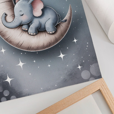 Kunstdruck leinwand Schlafender Elefant auf dem Mond in Pastellfarben