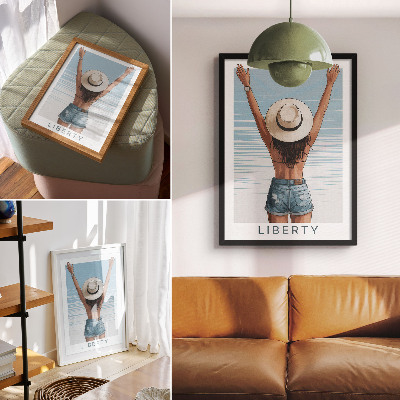 Wandposter Eine Gestalt mit Hut vor dem Himmel der Freiheit