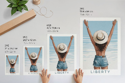 Wandposter Eine Gestalt mit Hut vor dem Himmel der Freiheit