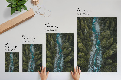 Wandposter Grüner Wald, Fluss, natürliche Harmonie