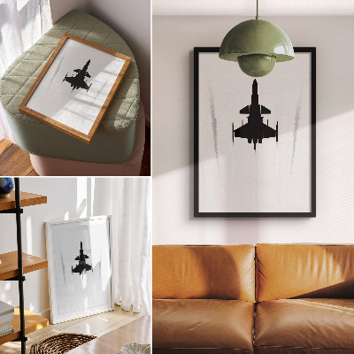 Poster Schwarzes Flugzeug auf weißem Hintergrund – Kontrast und Minimalismus