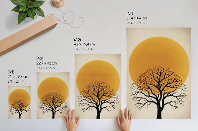 Poster Ein Baum vor dem Hintergrund eines großen Kreises in warmen Farbtönen