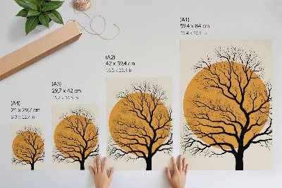 Poster Ein minimalistischer Baum auf orangefarbenem Hintergrund