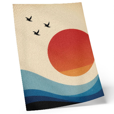 Wandposter Abstraktion große Sonne blaue Wellen Vögel