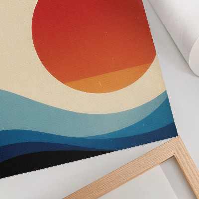 Wandposter Abstraktion große Sonne blaue Wellen Vögel