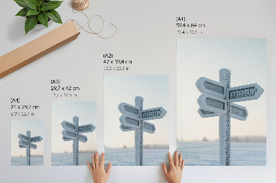 Wandposter Winterlicher Minimalismus mit schneebedecktem Wegweiser