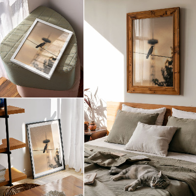 Kunstdruck leinwand Vogel auf einer Leitung, Abendhimmel, zarter Hintergrund