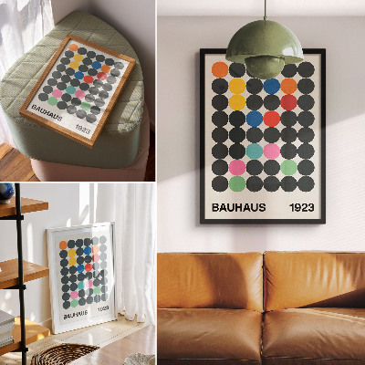 Wandposter Geometrische schwarze Kreise, leuchtende Farben, Inspirationen aus dem Bauhaus