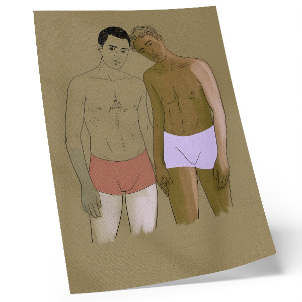 Poster Illustration von Männern in Unterwäsche in warmen Farben