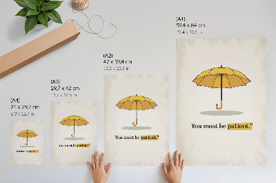 Poster Minimalismus auf cremefarbenem Hintergrund mit gelbem Regenschirm