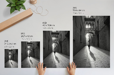Wandposter Schwarz-Weiß-Fotografie einer Straße mit Architektur