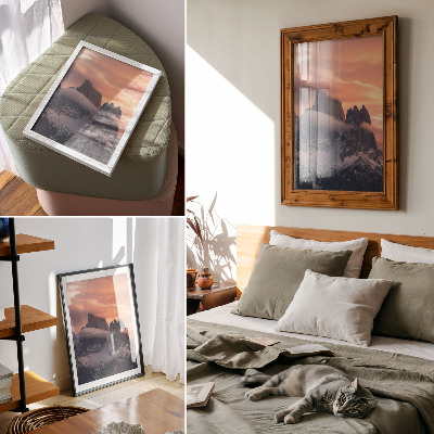 Kunstdruck leinwand Sonnenuntergang, Berge, Nebel, Harmonie, Geheimnis