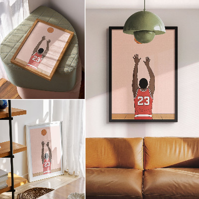Wandposter Basketballspieler in Pastellrosa mit einem Ball im Flug