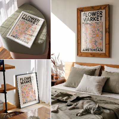 Kunstdruck leinwand Retro-Stil mit leuchtenden Farben und einem floralen Motiv
