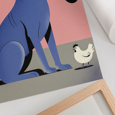 Kunstdruck leinwand Blauer Hund mit Pfeifenhuhn, rosa Hintergrund