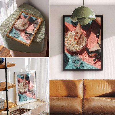 Wandposter Bunter Teppich, Popcorn, Glas, elegante Figur