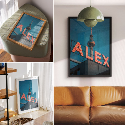 Wandposter Turm, Neonstadt, Abendhimmel im Kontrast