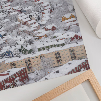 Poster Bunte Häuser, Winterberge, Harmonie mit der Natur
