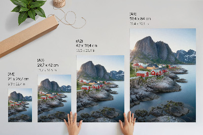 Poster Ferienhäuser am Meer, Berge, Ruhe, Naturlandschaft