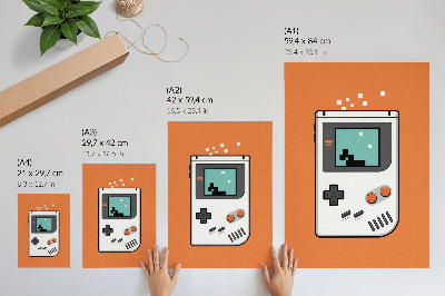 Wandposter Retro-Konsolen-Pixelbildschirm, orangefarbener Hintergrund