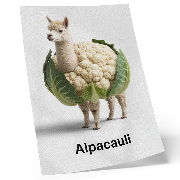 Wandposter Eine ungewöhnliche Kombination aus Alpaka und Blumenkohl