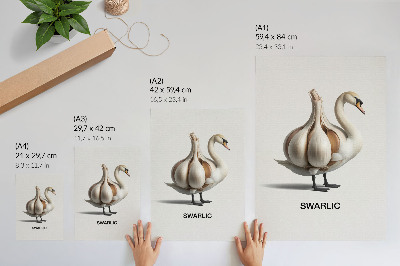 Poster Schwan kombiniert mit Knoblauch-Surrealismus