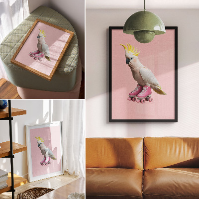 Kunstdruck leinwand Ein Papagei auf Rollschuhen, Pastellfarben, Modernität