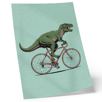 Wandposter Grüner Dinosaurier auf einem Fahrrad vor türkisfarbenem Hintergrund