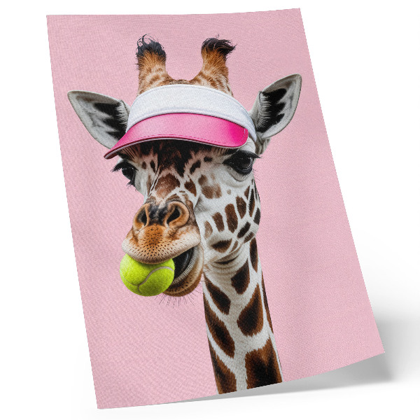 Poster Lustige Giraffe mit Mütze und Tennisball