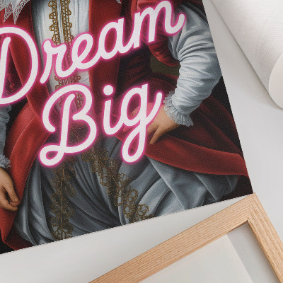 Kunstdruck leinwand Historisches Porträt, Neoninschrift im Kontrast zu modernen