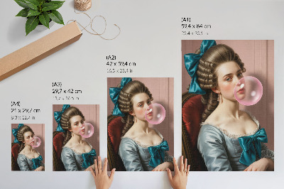 Wandposter Porträt einer Frau mit Kaugummi, Retro-Stil
