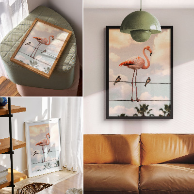 Poster Flamingo Himmel Wolken Schwalben natürlich