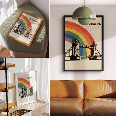 Poster Ikonische Brücke, schwarze Silhouette und Regenbogen