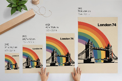 Poster Ikonische Brücke, schwarze Silhouette und Regenbogen