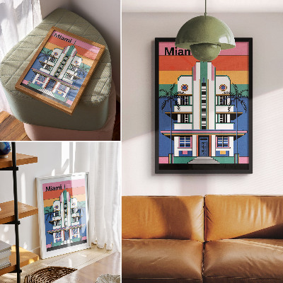 Poster Art déco, tropische Farben, Palmen, Energie – Miami
