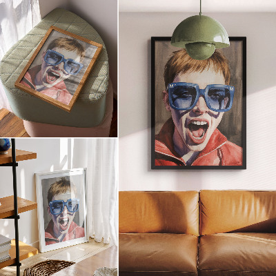 Wandposter Porträt einer Person mit Brille, lebendige Farben, Emotionen