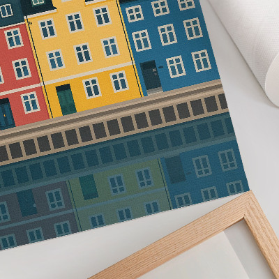 Kunstdruck leinwand Farbenfrohe Häuser am Wasser, minimalistische Ästhetik