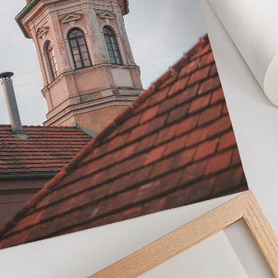 Poster Rustikaler Turm, Ziegeldach, blauer Himmel