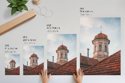 Poster Rustikaler Turm, Ziegeldach, blauer Himmel