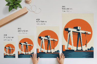 Wandposter Retro-Kran, orangefarbener Industriekreis