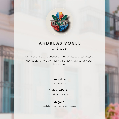 Poster Symmetrische Fassade mit marineblauen Fensterläden und floralen Verzierungen