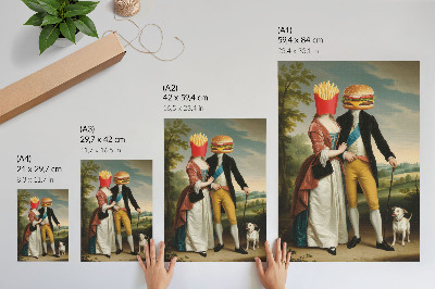 Wandposter Surreale Szene, Humor, Köpfe, Pommes, Hamburger