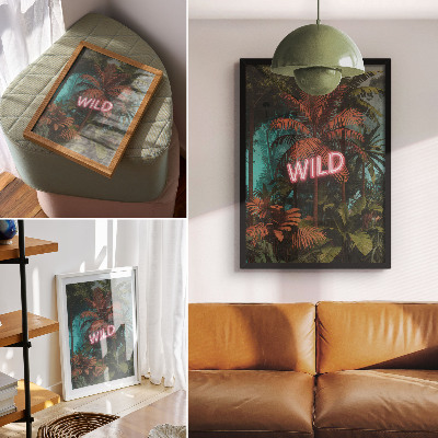 Wandposter Frische tropischer Blätter, Neonreklame