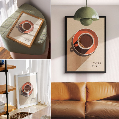Wandposter Kaffeetasse in warmen Farben, minimalistisch