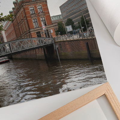 Kunstdruck leinwand Historisches Gebäude, Backsteinfassade, Flussbrücke, Turm