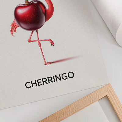 Wandposter Rosa und roter Flamingo mit Kirsche – Fantasiekomposition