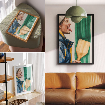 Kunstdruck leinwand Ein energischer Mann mit einem Holzschläger