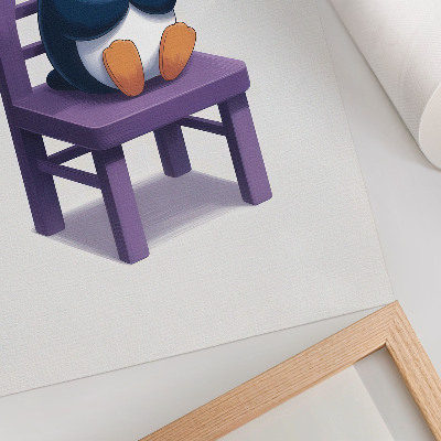 Wandposter Lila Pinguin auf einem Stuhl – Minimalismus der Freude